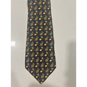 SALVATORE FERRAGAMO Blue Rabbit Fruit Silk Tie ITALY 59"/ 3.6" EC
